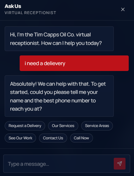 Tim Capps Oil Co. Virtual Receptionist — AI Systems project preview