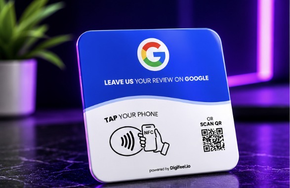 PLD Tap-to-Review Google review card, front design